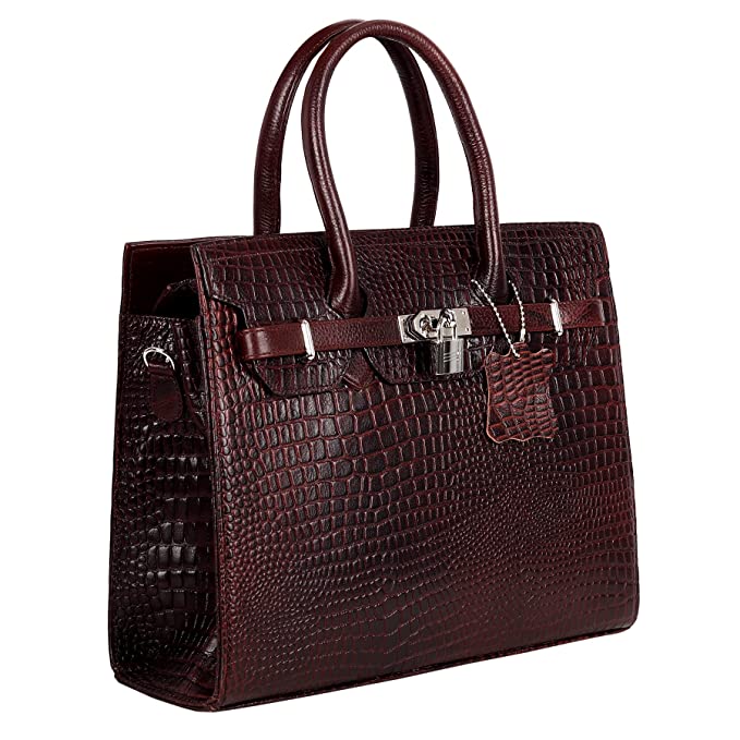HAYAT Leather Accessories Full-Grain Natural Cro Leather Top-Handle satchel Tote Handbags & Shoulder Sling Bags For Women Office Branded Stylish Latest Size- L-12 X H-10.5 x W- 4.5 Inch-P