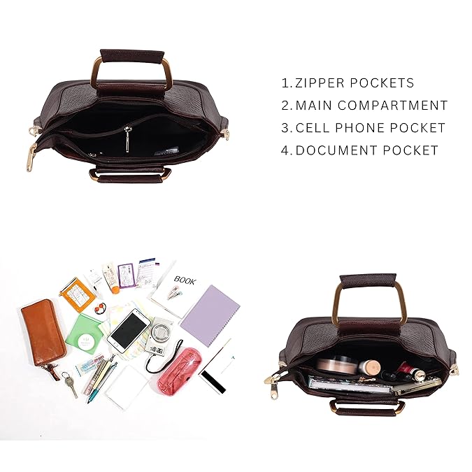 Leather Satchel Handbag - Trapezoid