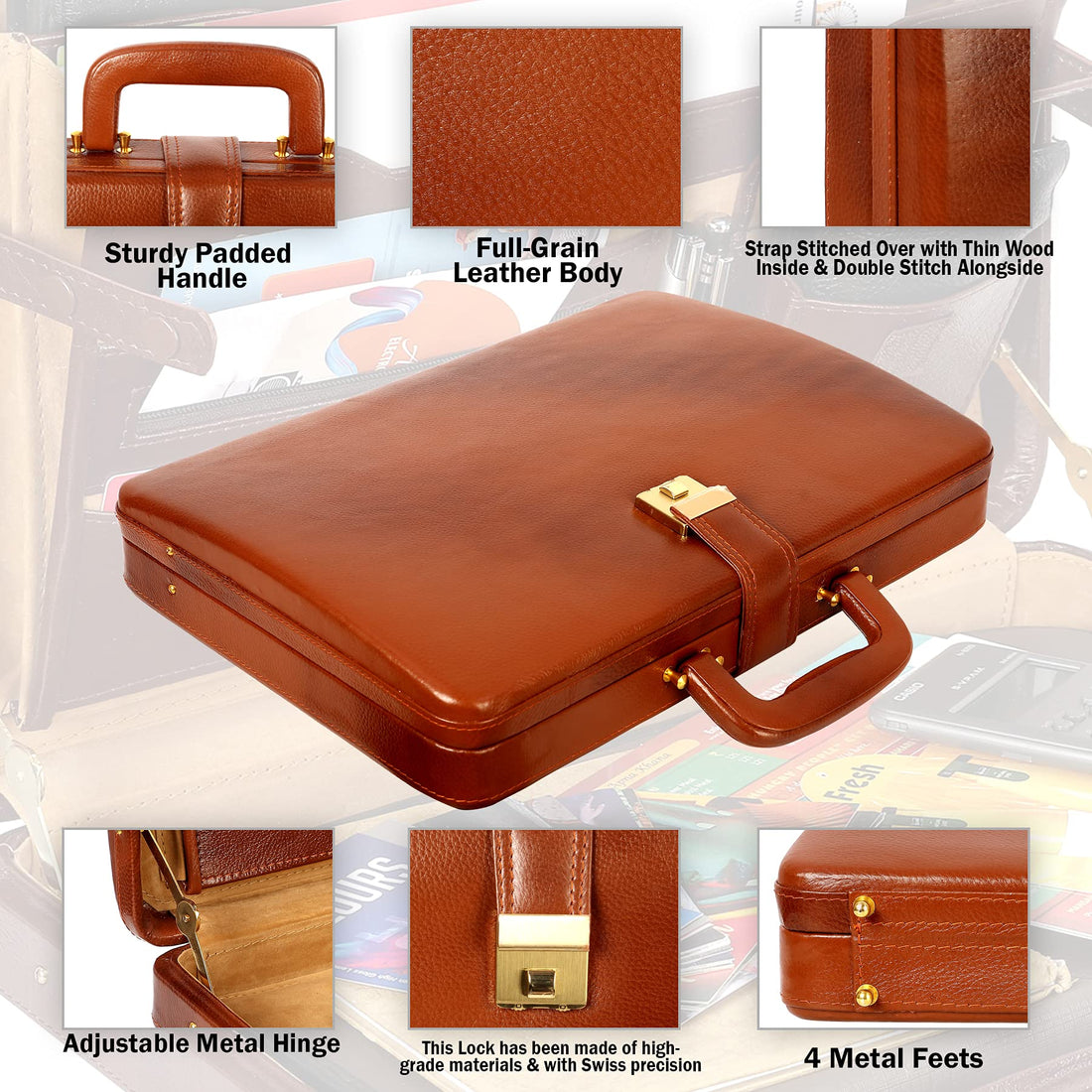 HAYAT Leather Accessories Natural Leather Briefcase for Men 24 litres Capacity Dimension-L-17 X H-12 X W-2.5 Inch Weight-1.4 KG