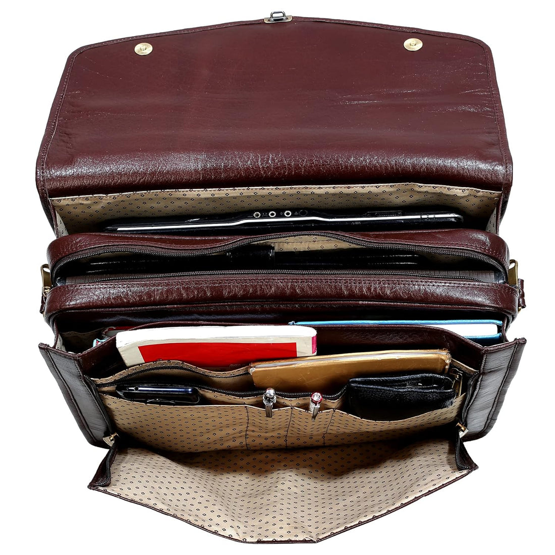 Leather Laptop Briefcase - Vertical Lock