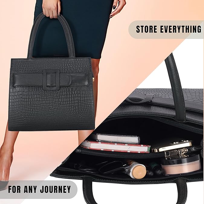 Croco Leather Handbag - Buckle Harmass