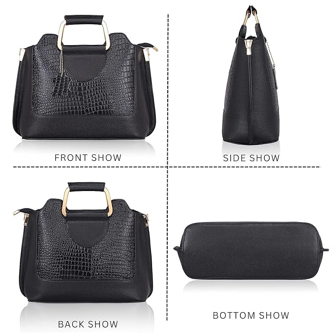 Leather Satchel Handbag - Trapezoid