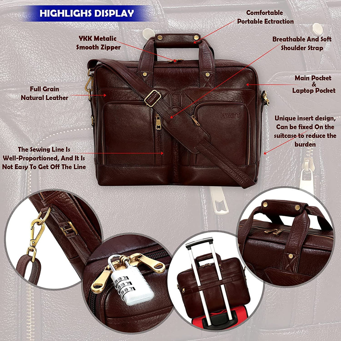 HAYAT Leather Accessories 24 litres Full Grain Natural Leather Briefcase Messenger & Shoulder Bags
