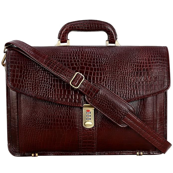 Leather Laptop Briefcase - Vertical Lock
