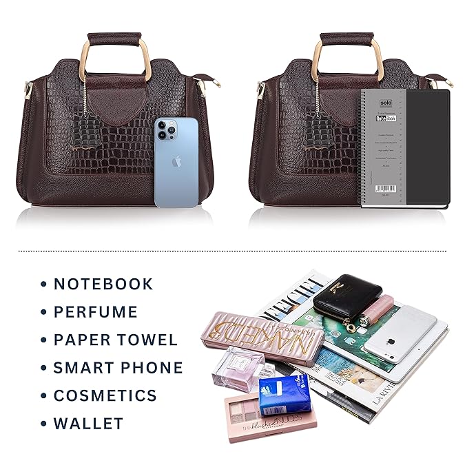 Leather Satchel Handbag - Trapezoid