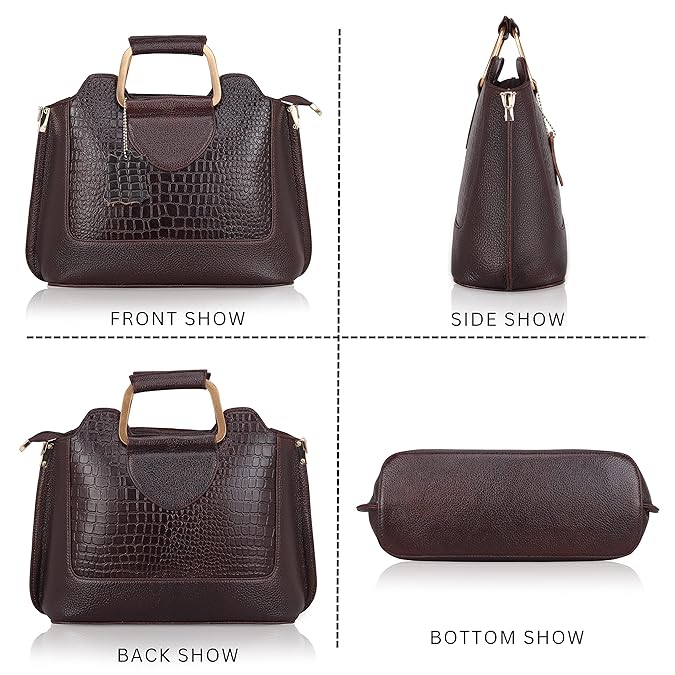 Leather Satchel Handbag - Trapezoid