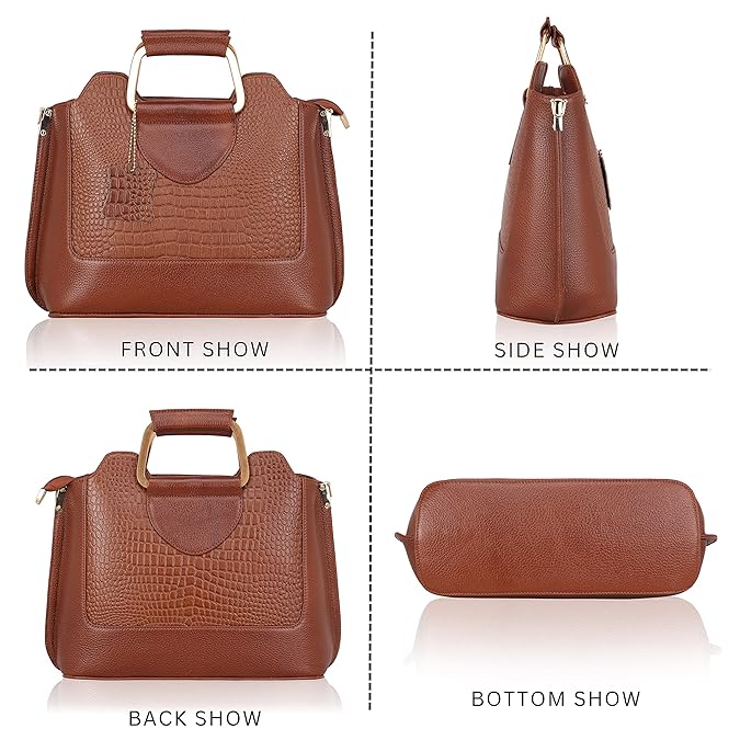 Leather Satchel Handbag - Trapezoid