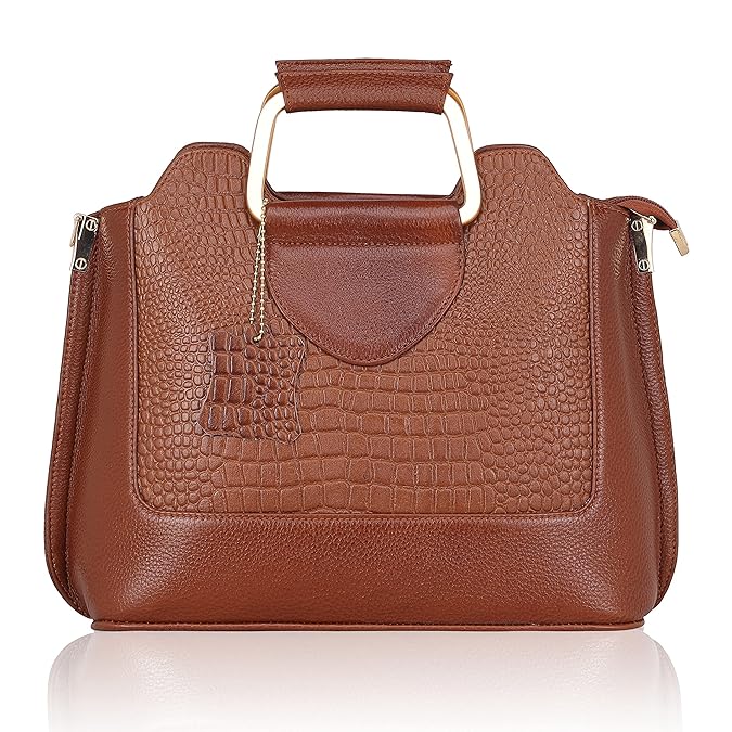 Leather Satchel Handbag - Trapezoid