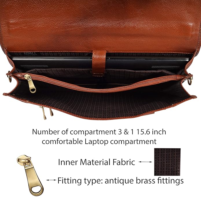 Leather Laptop Briefcase - Full Flap