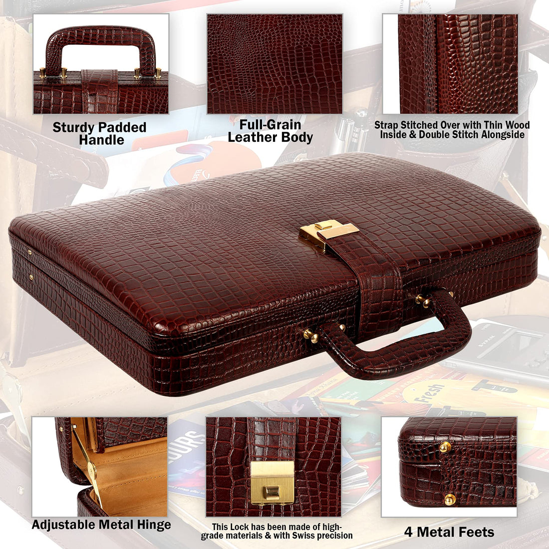 HAYAT Leather Accessories Natural Leather Briefcase for Men 24 litres Capacity Dimension-L-17 X H-12 X W-2.5 Inch Weight-1.4 KG