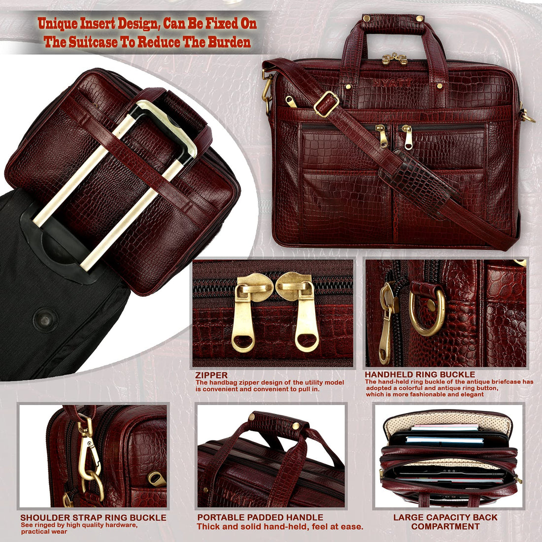 HAYAT Leather Accessories 24 litres Full Expandable Leather Laptop Office