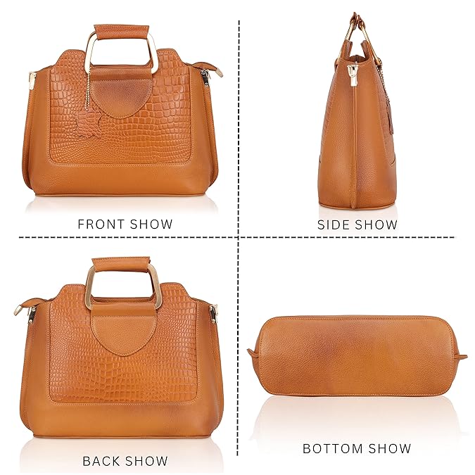 Leather Satchel Handbag - Trapezoid