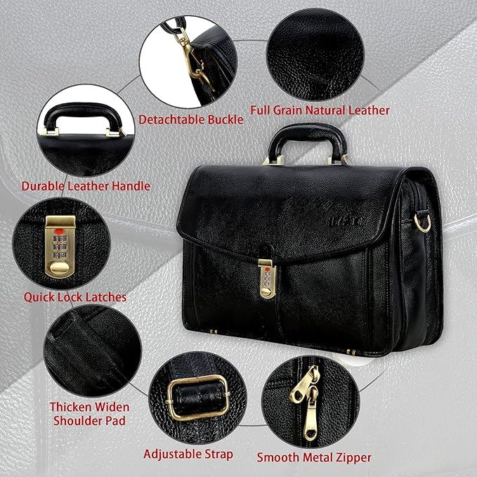 Leather Laptop Briefcase - Vertical Lock