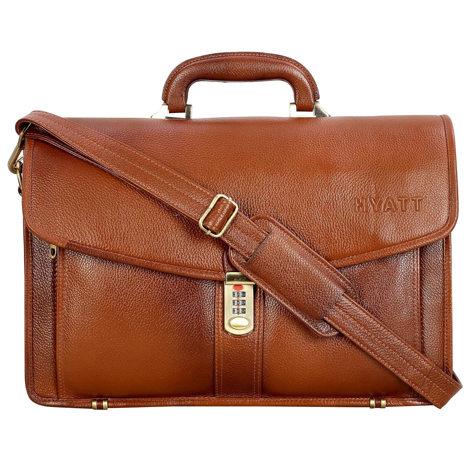 Leather Laptop Briefcase - Vertical Lock