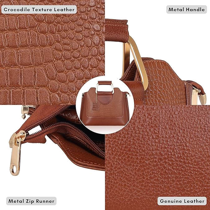 Leather Satchel Handbag - Trapezoid