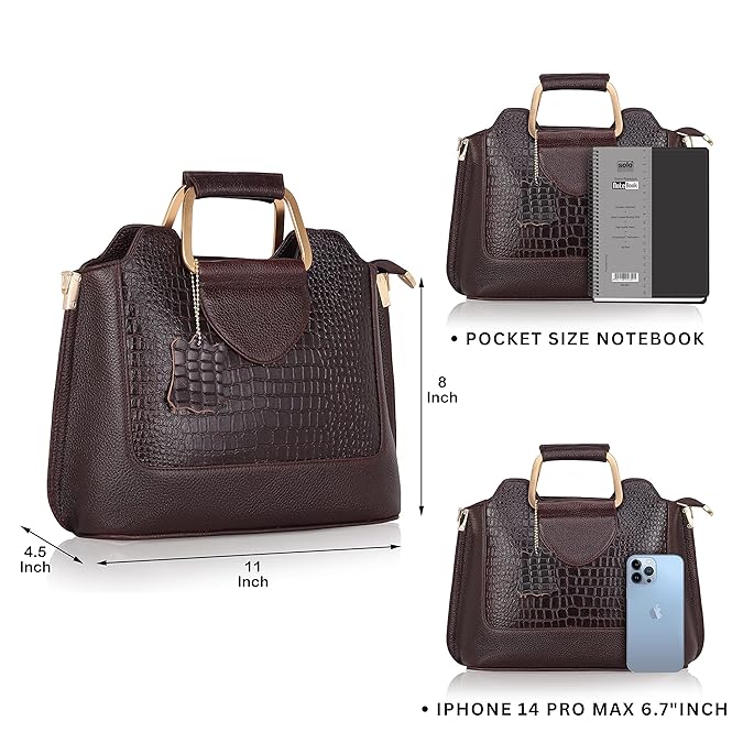Leather Satchel Handbag - Trapezoid