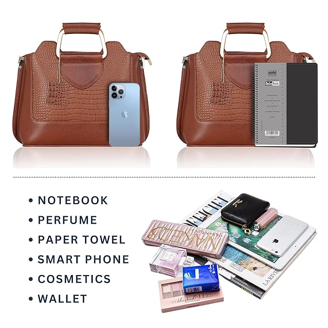 Leather Satchel Handbag - Trapezoid