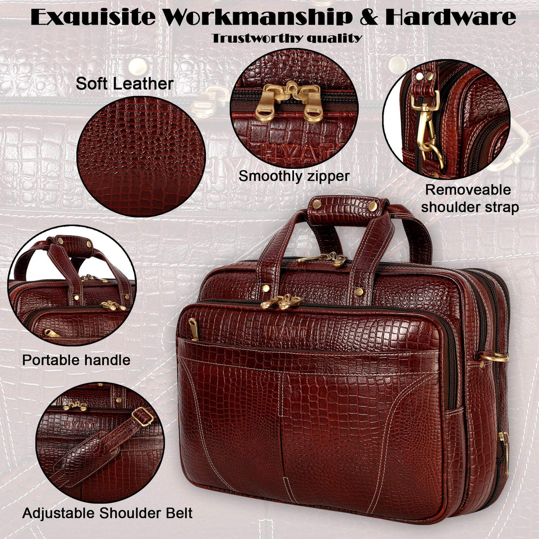 HAYAT 16 Inch Expandable Natural Leather Laptop Briefcase