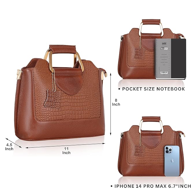 Leather Satchel Handbag - Trapezoid