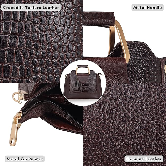 Leather Satchel Handbag - Trapezoid