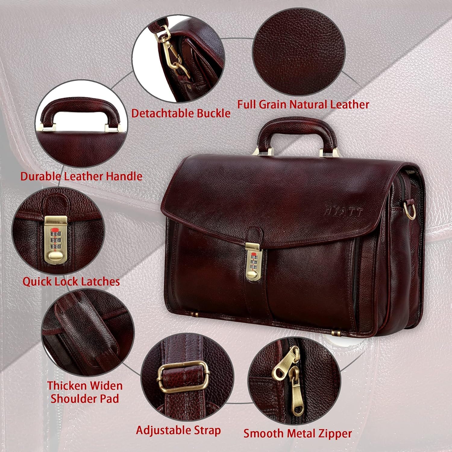 Leather Laptop Briefcase - Vertical Lock