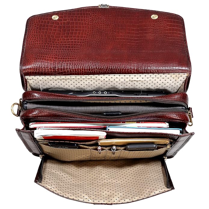 Leather Laptop Briefcase - Vertical Lock