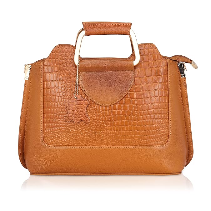 Leather Satchel Handbag - Trapezoid