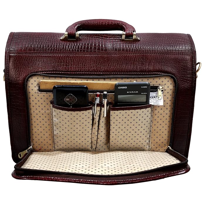Leather Laptop Briefcase - Vertical Lock