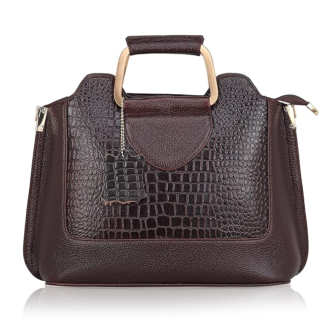 Leather Satchel Handbag - Trapezoid