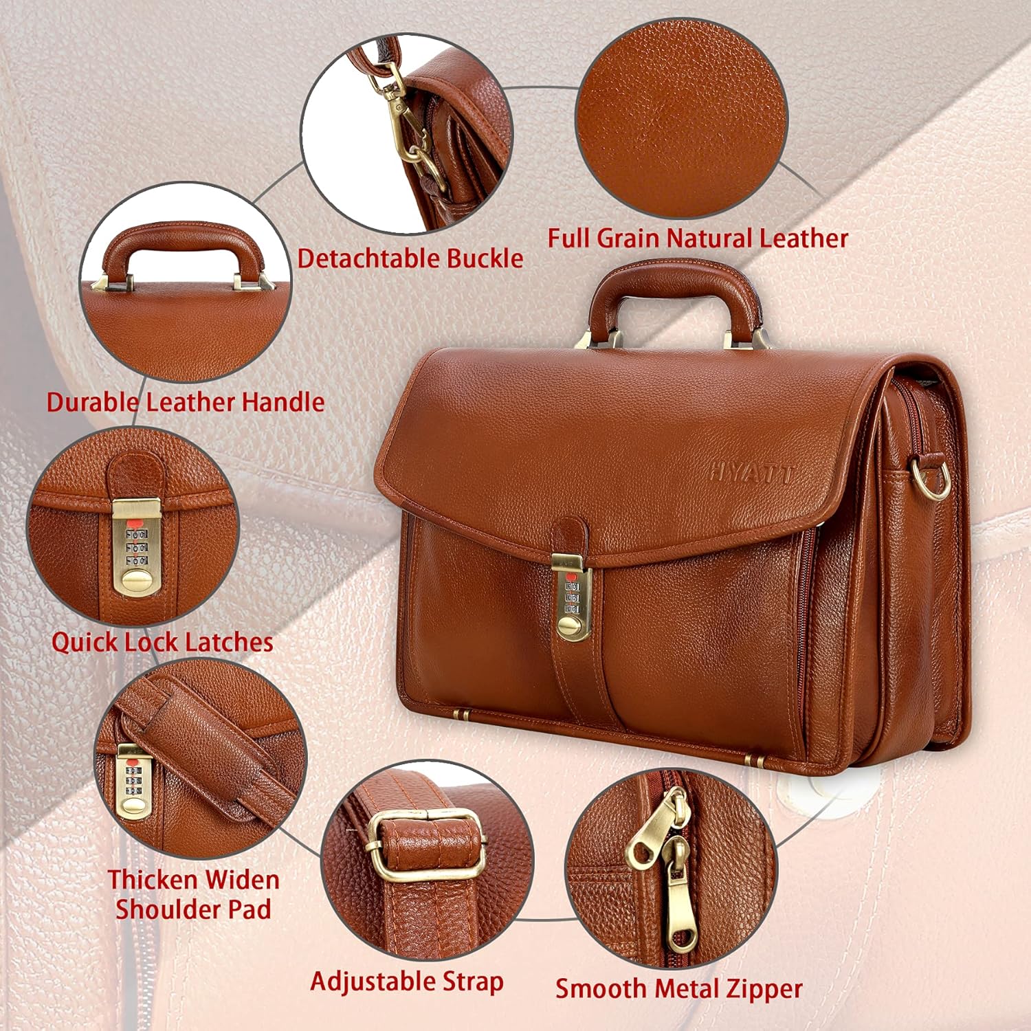 Leather Laptop Briefcase - Vertical Lock