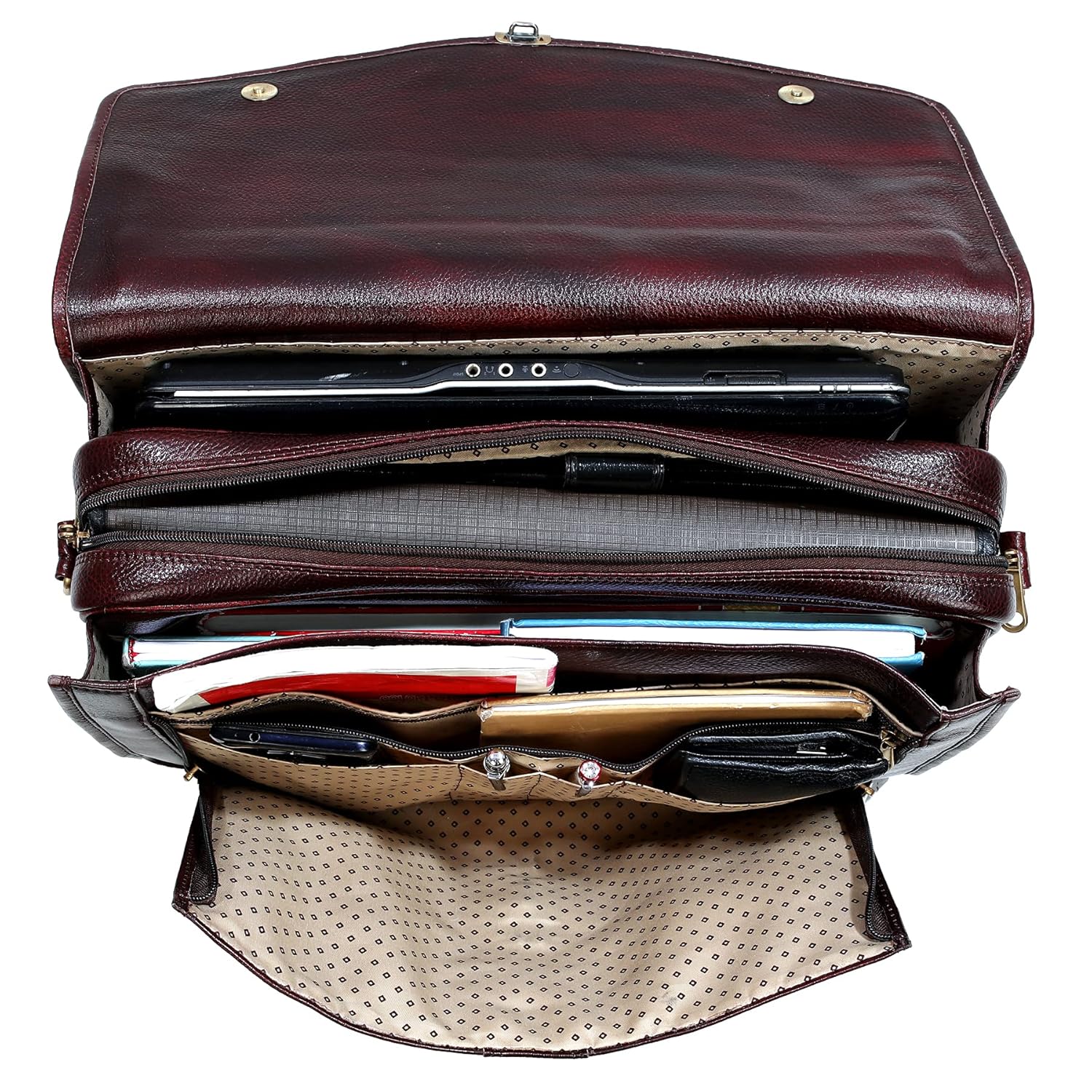 Leather Laptop Briefcase - Vertical Lock