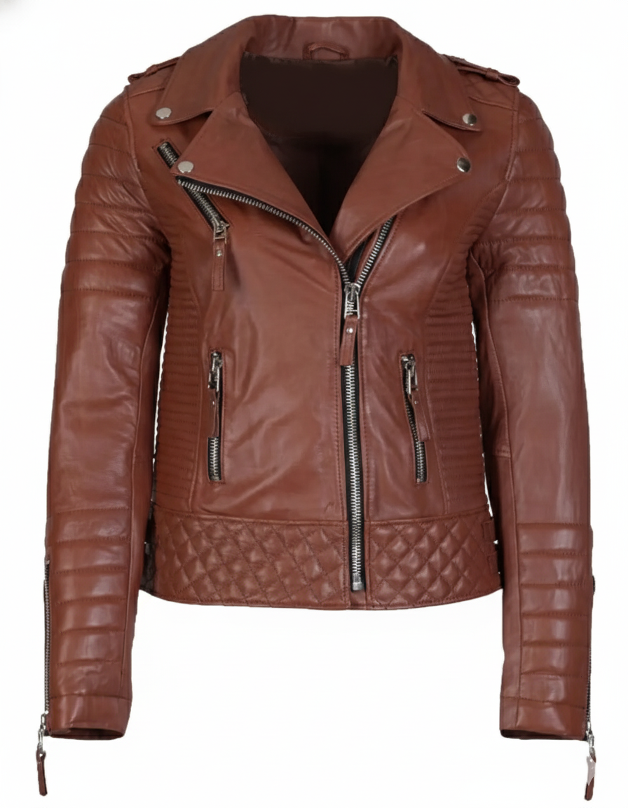 Motorcycle Leather Jacket - Tan