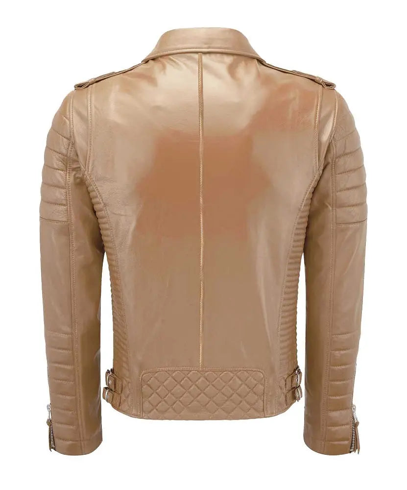 Biker Leather Jacket - Camel Beige