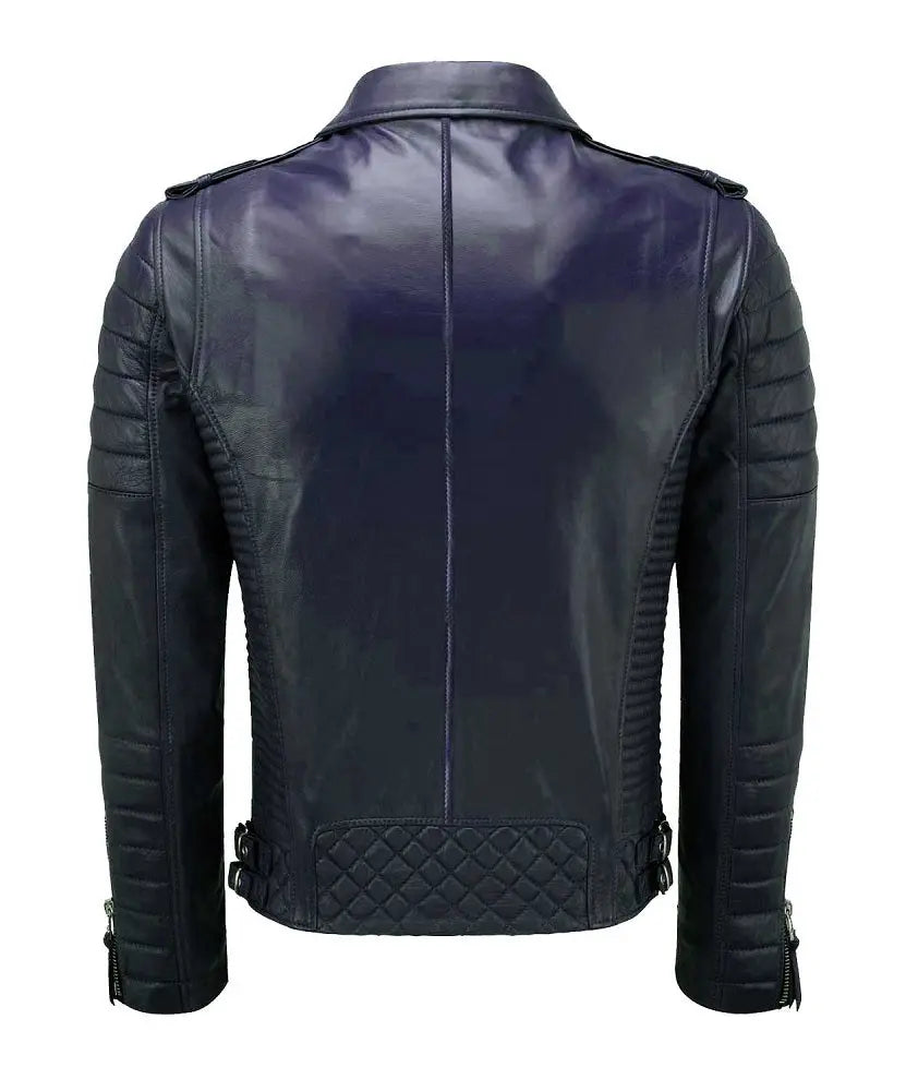 Biker Leather Jacket - Dark Blue
