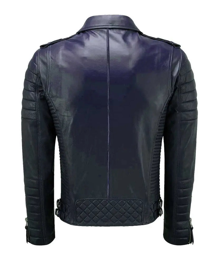 Biker Leather Jacket - Dark Blue
