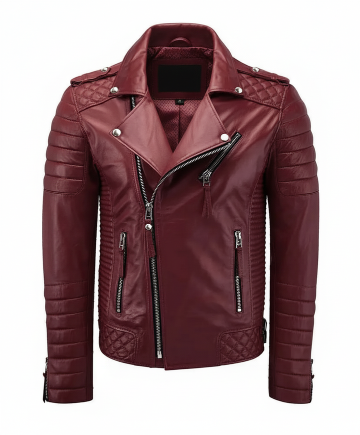 Biker Leather Jacket - Dark Red