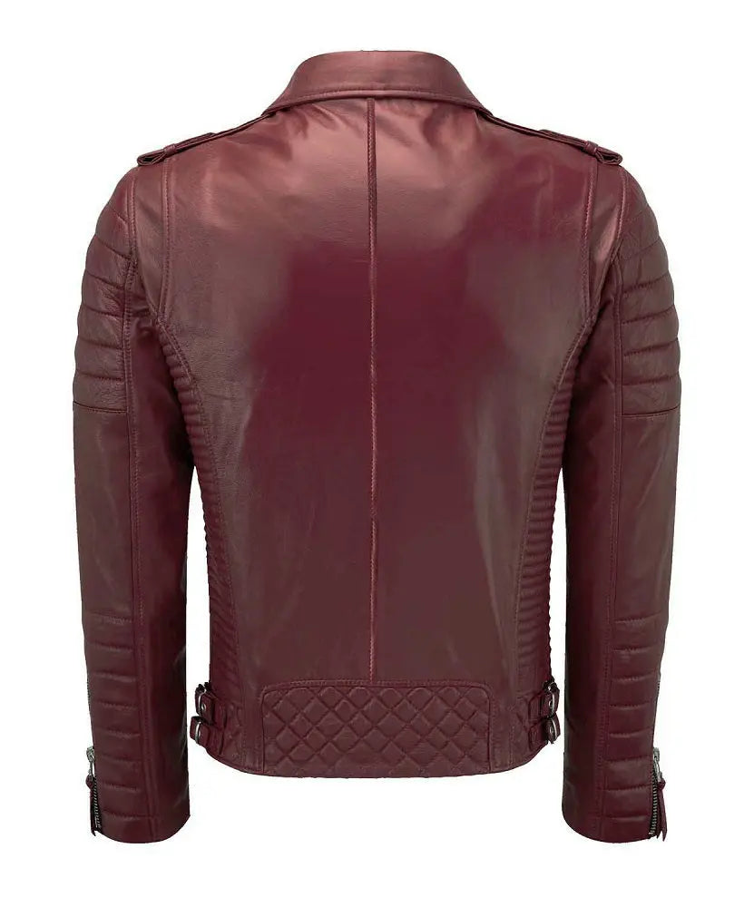 Biker Leather Jacket - Dark Red