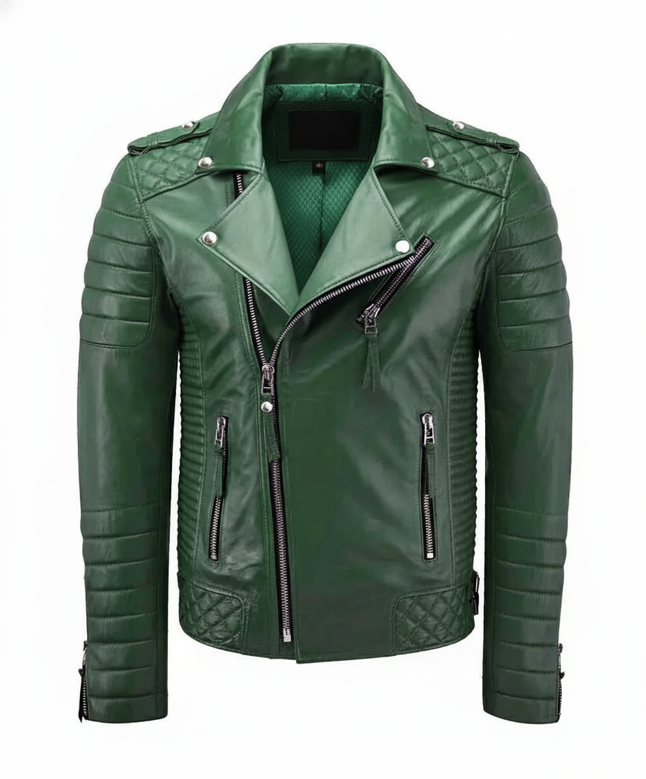 Biker Leather Jacket - Green