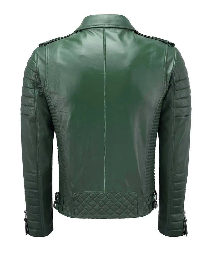 Biker Leather Jacket - Green
