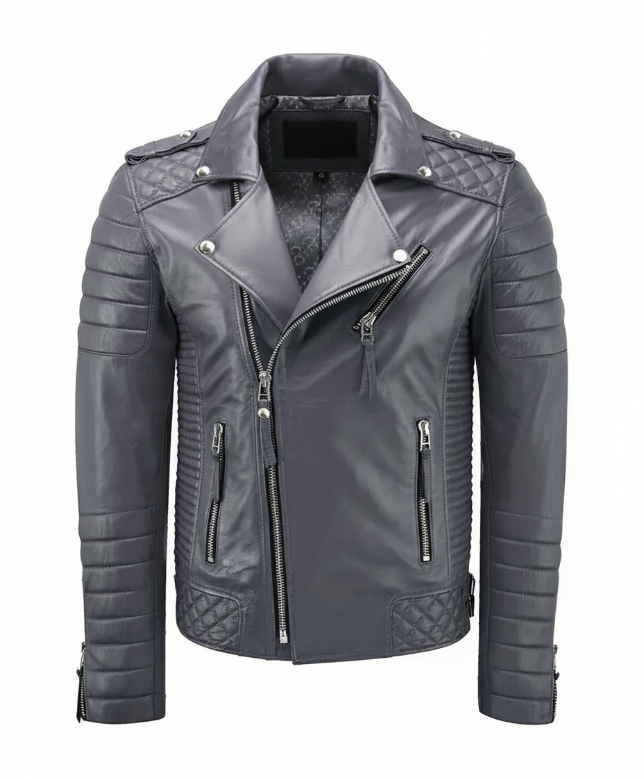 Biker Leather Jacket - Grey