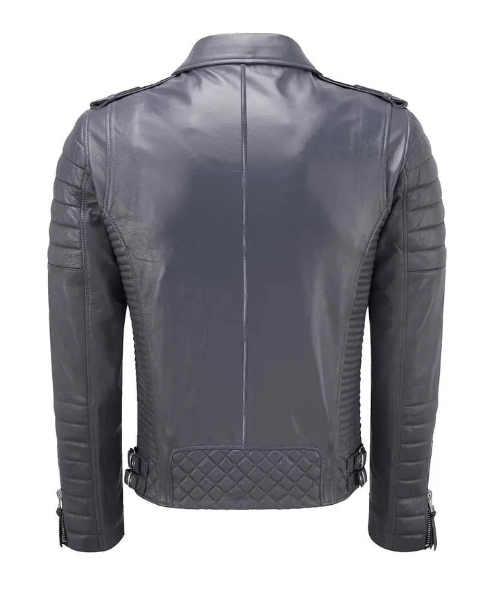 Biker Leather Jacket - Grey