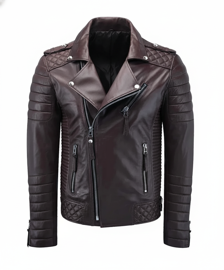 Biker Leather Jacket - Brown