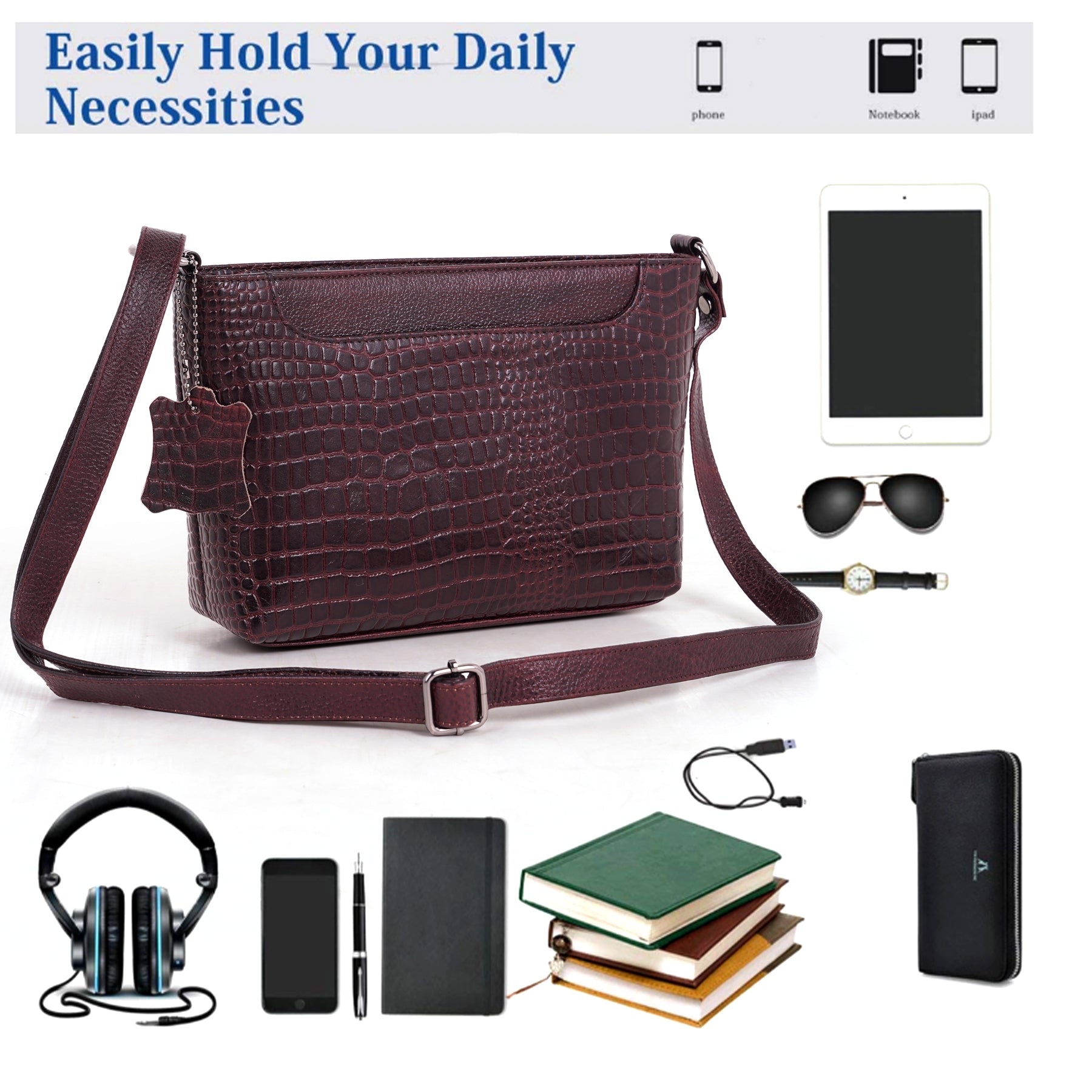 Leather Sling Bag for Women - ZIP TOP CROPCO