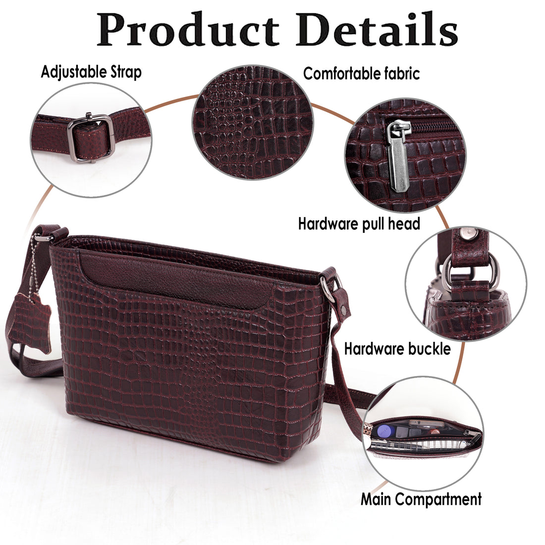 Leather Sling Bag for Women - ZIP TOP CROPCO