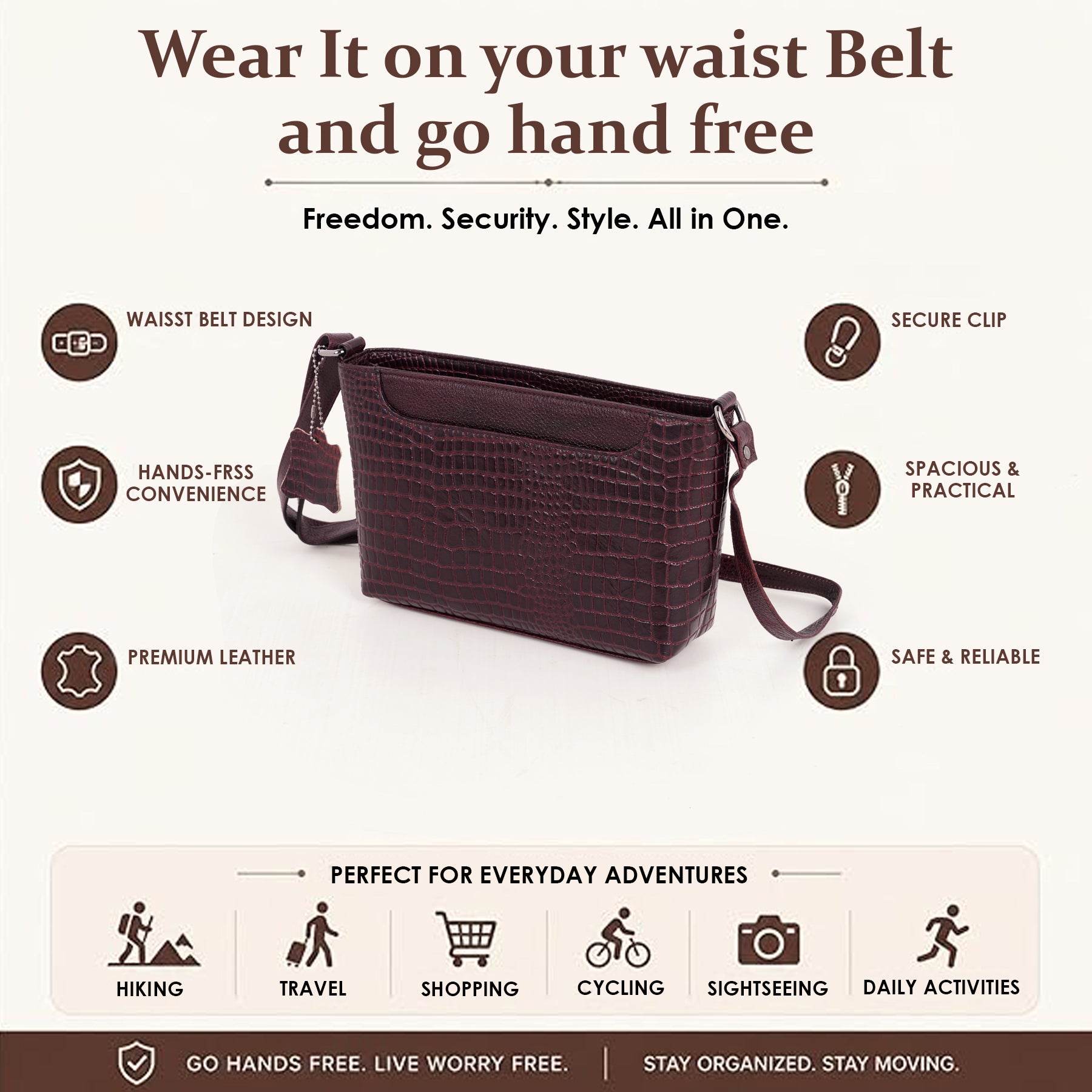 Leather Sling Bag for Women - ZIP TOP CROPCO