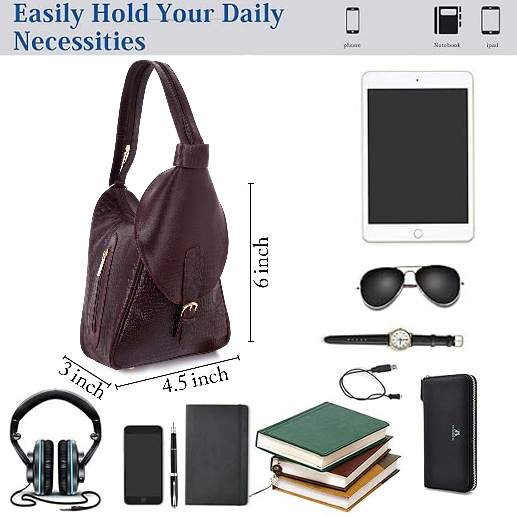 Women's Leather Backpack - 2 in 1
