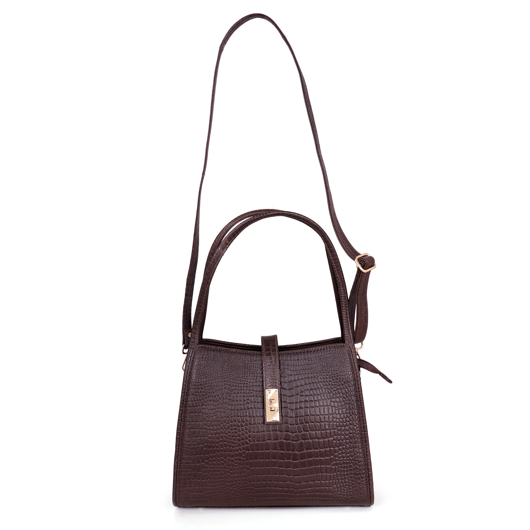 Croco Leather Handbag - TURN LOCK