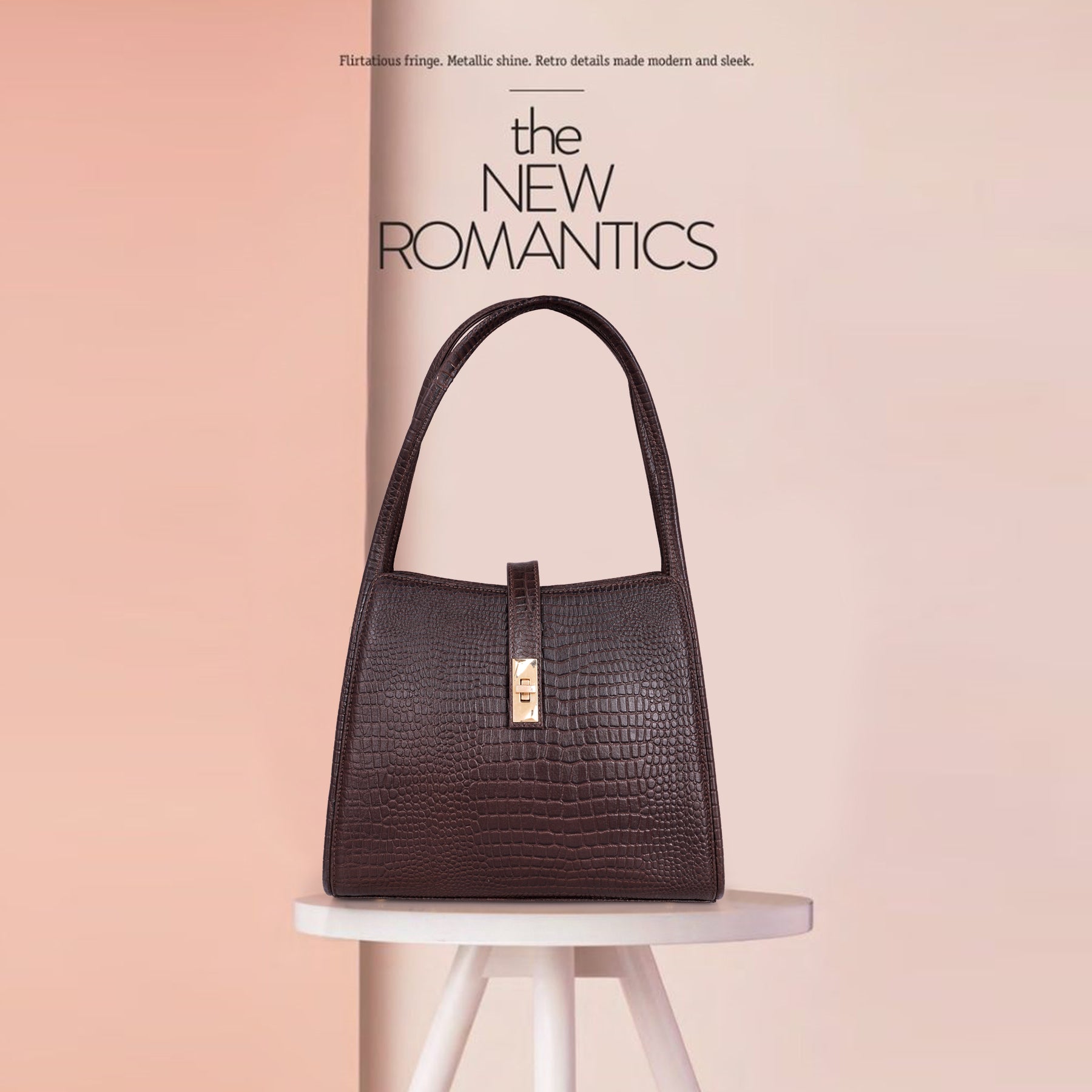 Croco Leather Handbag - TURN LOCK