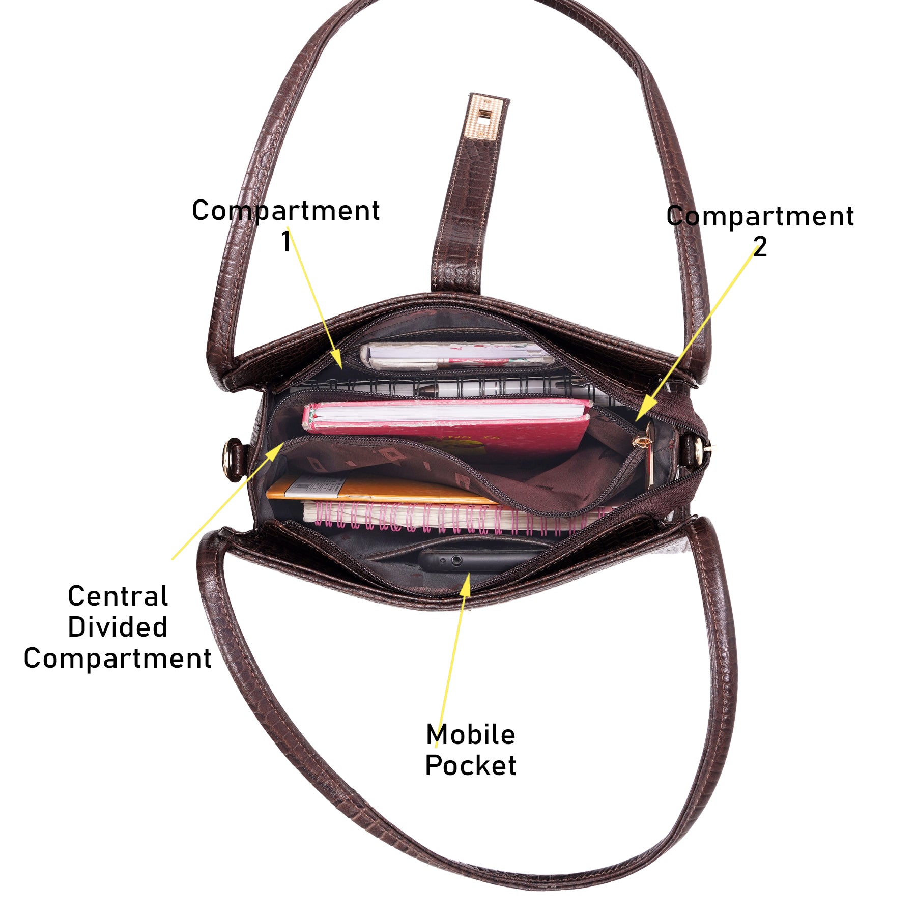 Croco Leather Handbag - TURN LOCK