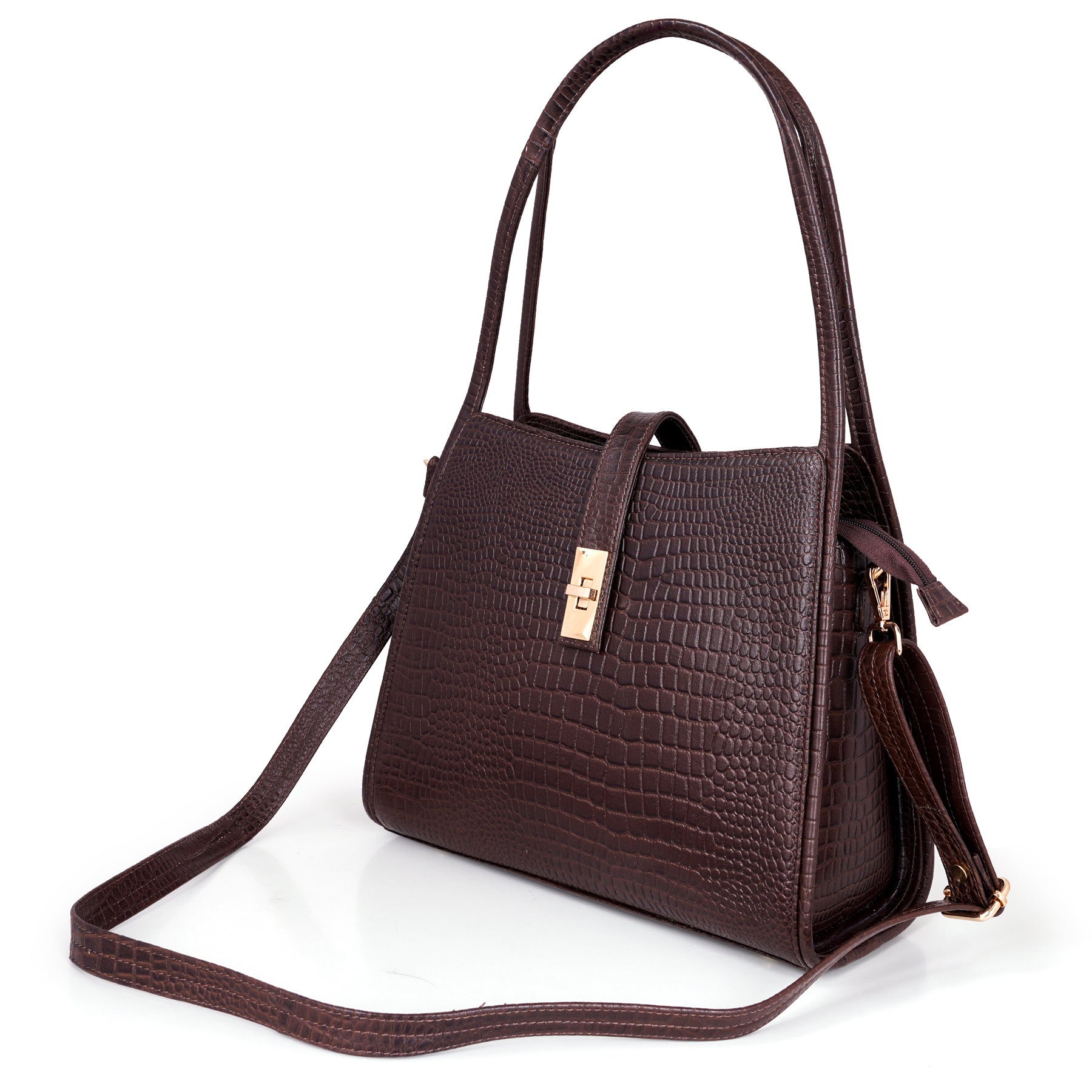 Croco Leather Handbag - TURN LOCK